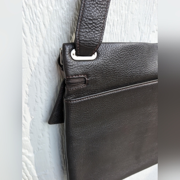 BOSCA Brown Soft Leather Zip Around Briefcase Messenger Bag Adjustable Strap - Picture 5 of 9